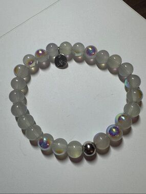Nogu 9.25 sterling silver lychee and bubble glass stretch bracelet